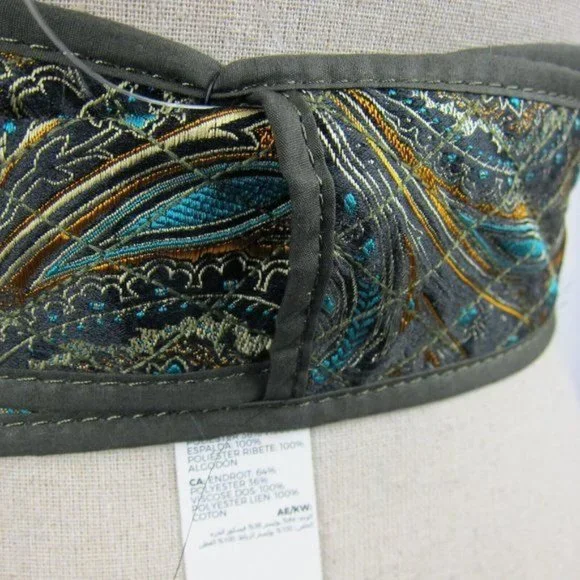 Chico's Boho Paisley & Quilted Olive Green REVERSIBLE Obi Wrap Belt Size S NEW - Picture 9 of 9